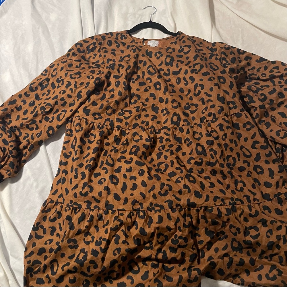 Mud Pie Tan  Tiered Leopard Print Dress Bohemian Girlie
